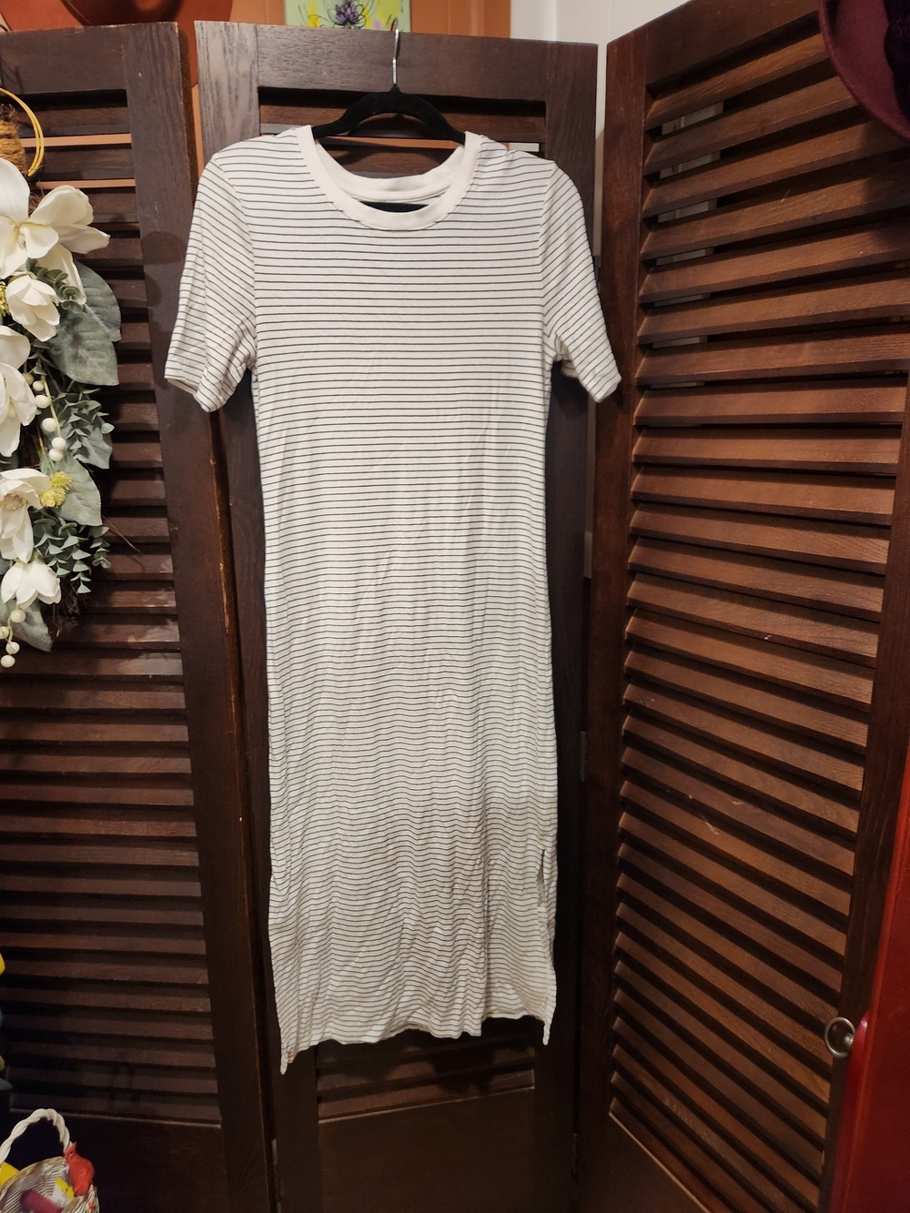 a new day White and Black Striped Short-Sleeve Midi Dress